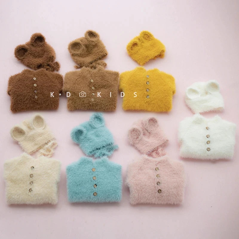 Baby Knitted Bear Clothing Cute Animal Jumpsuit Hat 2pcs/Set Soft Seahorse Newborn Photography Accessories