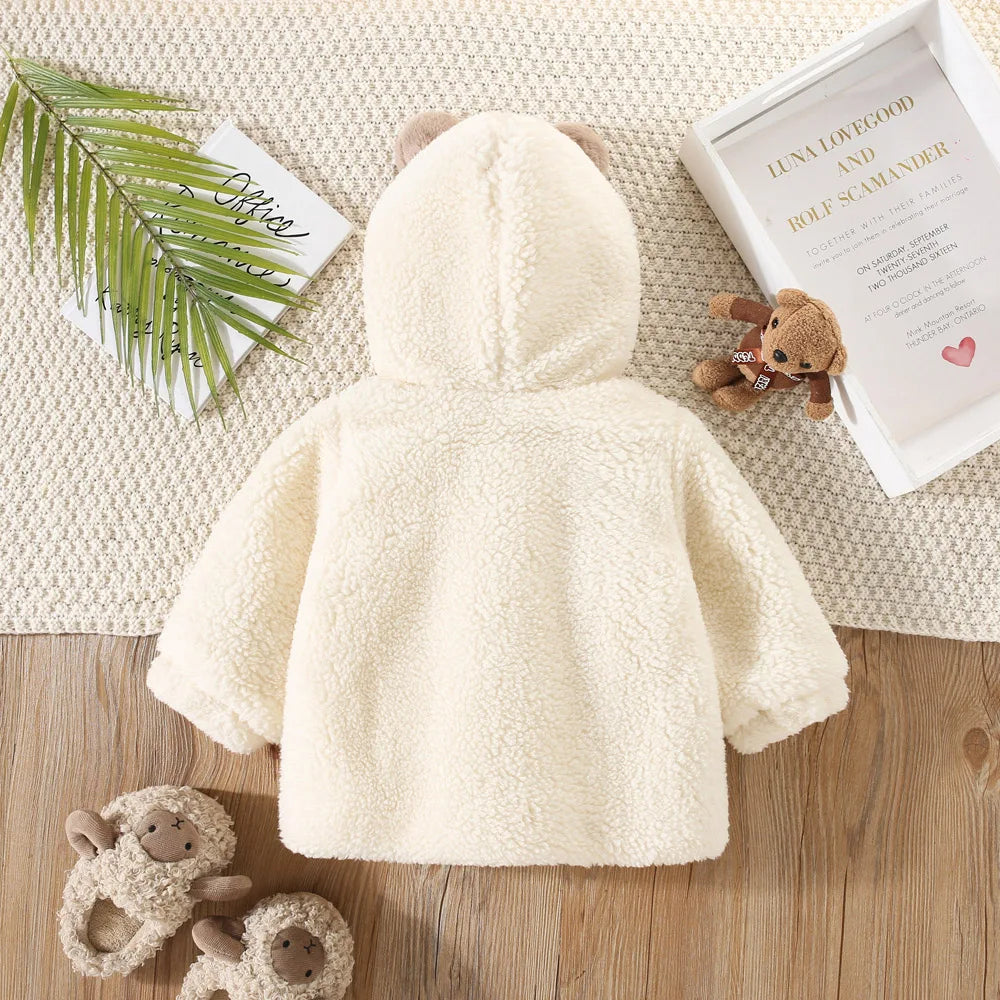 Winter Cute Baby Coat Children'S Artificial Fur Wool Hooded Cartoon Clothing Children'S Warm Solid Color Teddy Bear Sweater