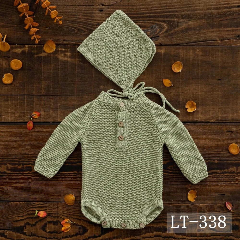 Newborn Photography Clothing Knitted Baby Costume Infant Hat Long Sleeve Romper 2Pcs/Set Studio Baby Photo Props Accessories