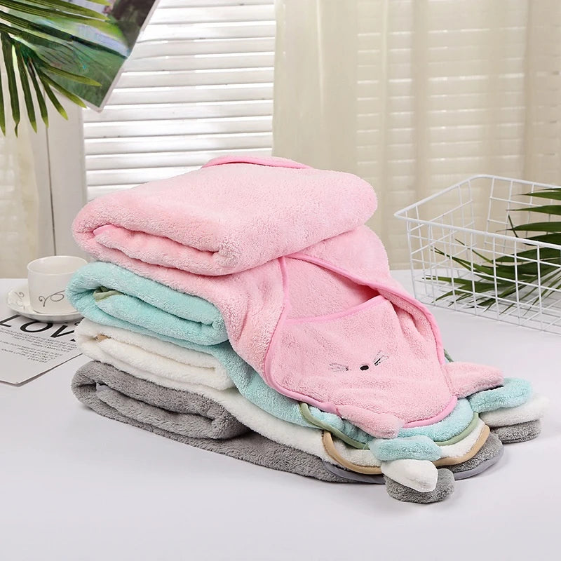 Newborn Bath Towel Cartoon Animal Hood Coral Fleece Cloak Cute Soft Infant Wrap Blanket Absorbent Bathrobe Boy Girl Babys Stuff