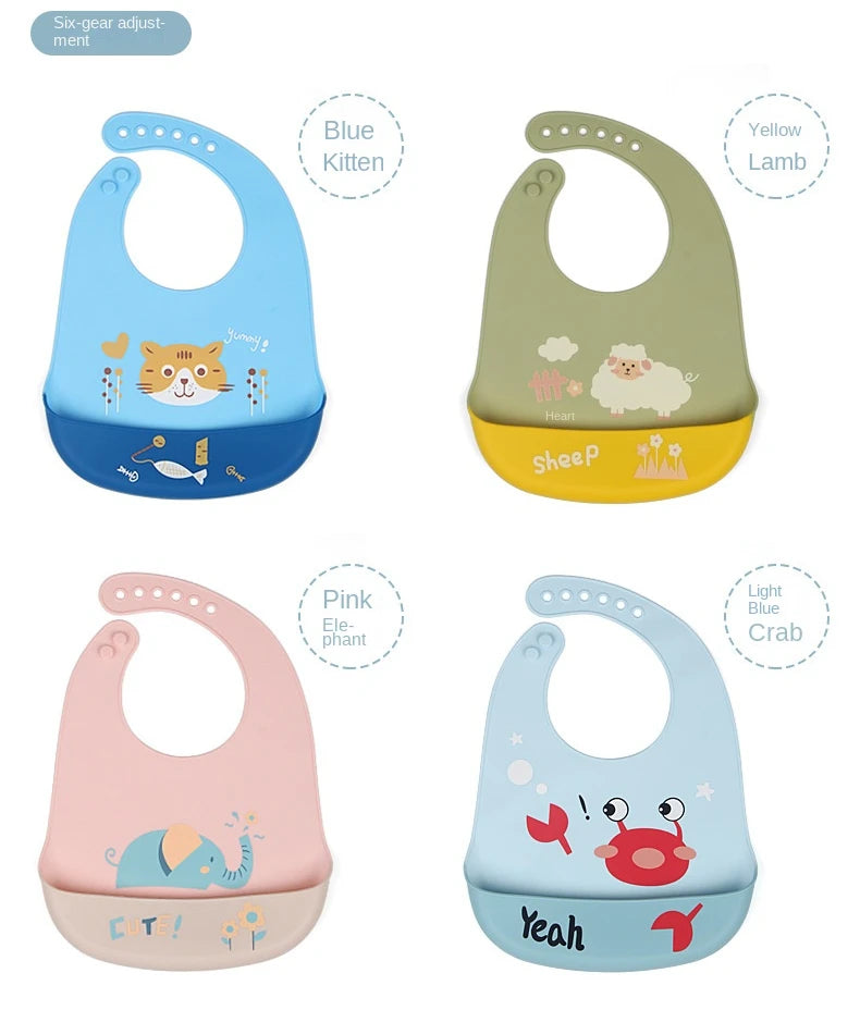 Silicona Baby Food Grade Waterproof Silicone Bibs For Baby Adjustable Cute Cartoon Baby Bib Boys Toddler Feeding Stuff