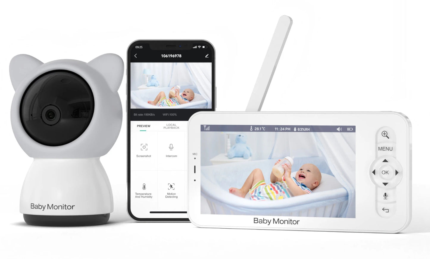 Babystar 5 Inch Wifi Baby Monitor HD LCD Babyphone Video Baby Camera Nanny Mobile Phone APP Control PTZ Lullabies For New Born