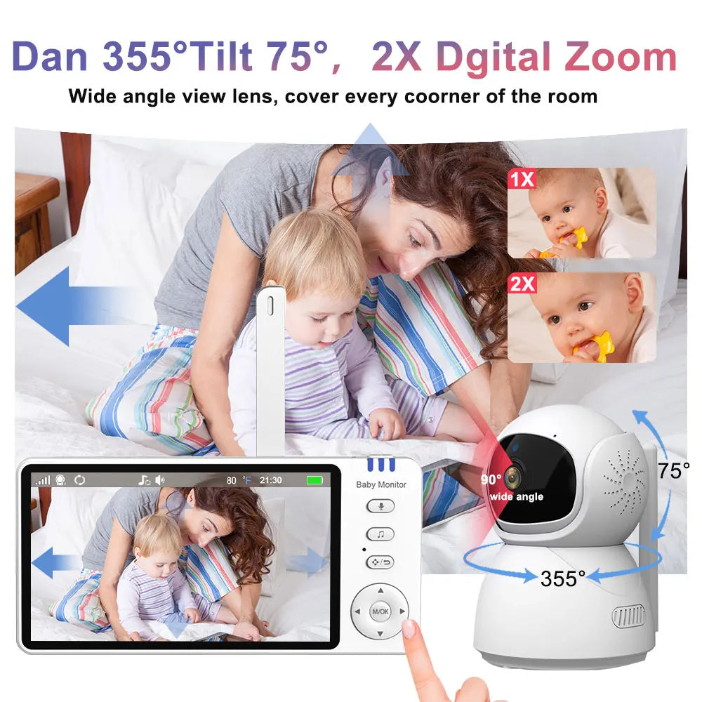 5"IPS Video Baby Monitor With Pan Tilt Child Camera Wireless 2-Way Audio Night Vision Security Babysitter VOX Wake Up USB Charge