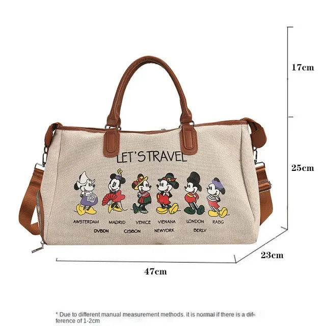 Disney Luxury Brand Travel Bag Mickey Cartoon Luggage Canvas Bag Mommy Bag Large Capacity Handbag Ladies Storage Bag Suitcase