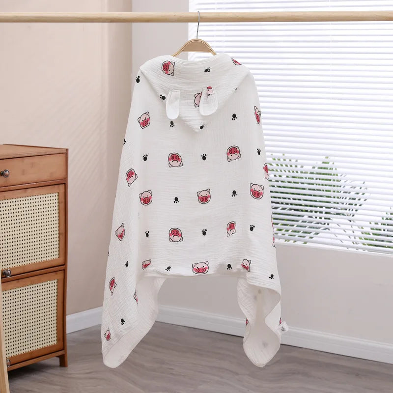 Increased Thickened Hooded Design Baby Bath Towel Pure Cotton Children's Breathable Cloak Cute Printed Baby Universal Bathrobe