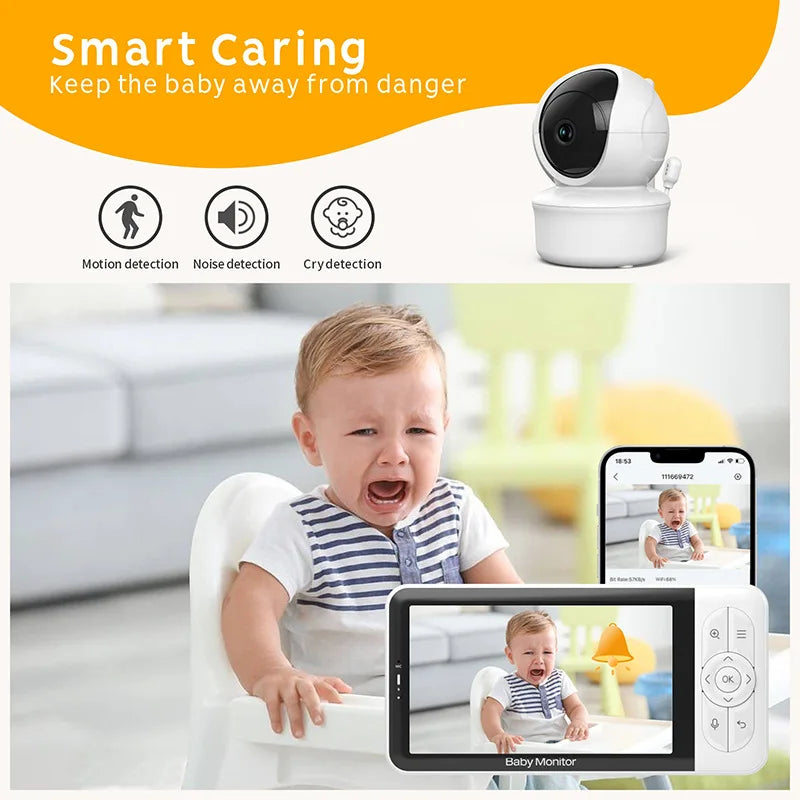 BABY 6T Baby Monitor 1080P HD Camera 5''Screen  Night Vision  Audio and Video Nanny Security 3000mAh Battery Temperature Monitor