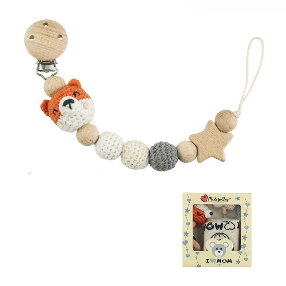 Wood Soother Holder Children Baby Teether Toys Straps Pacifier Holder Clips Baby Pacifier Chain Crochet Animal Pacifier Clips