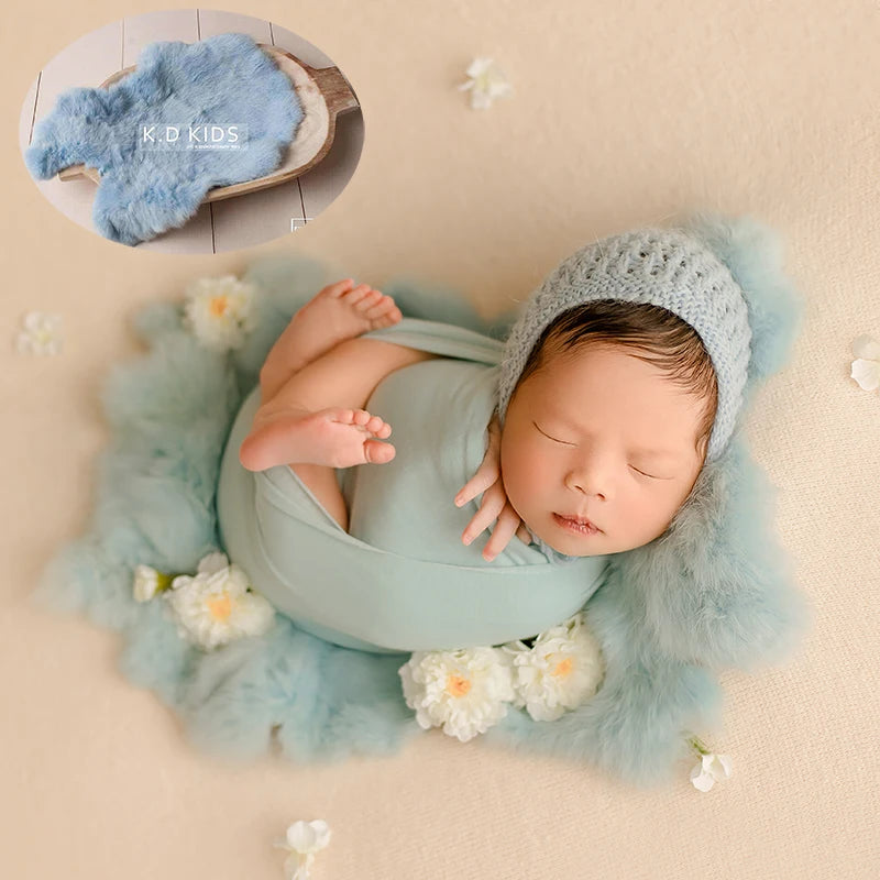 Newborn Photography Accessories Baby Blankets Natural Rabbit Fur Rug Infant Shoot Prop Soft Basket Filler Studio Photo Props