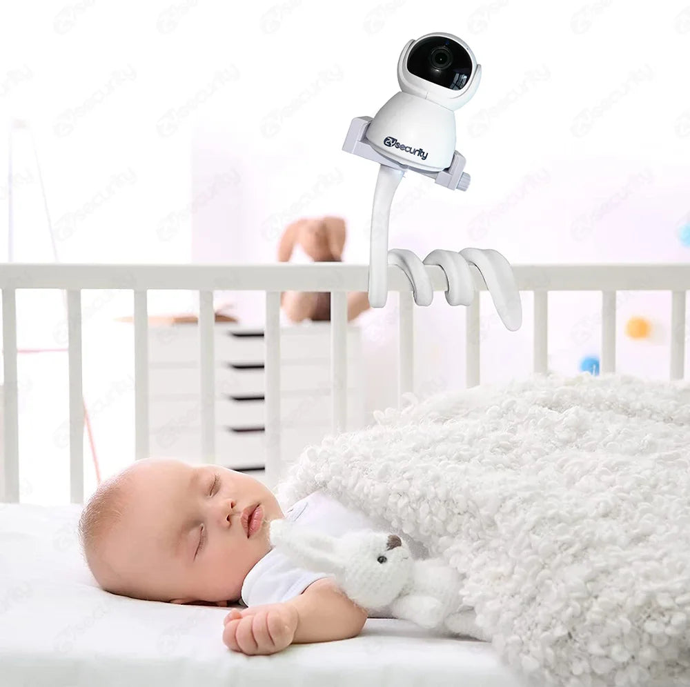 Universal Baby Monitor Holder Longer White Flexible Silicon Baby Camera Stand, Ideal IP Camera Mount Hole-Free Crib Cradle Rod