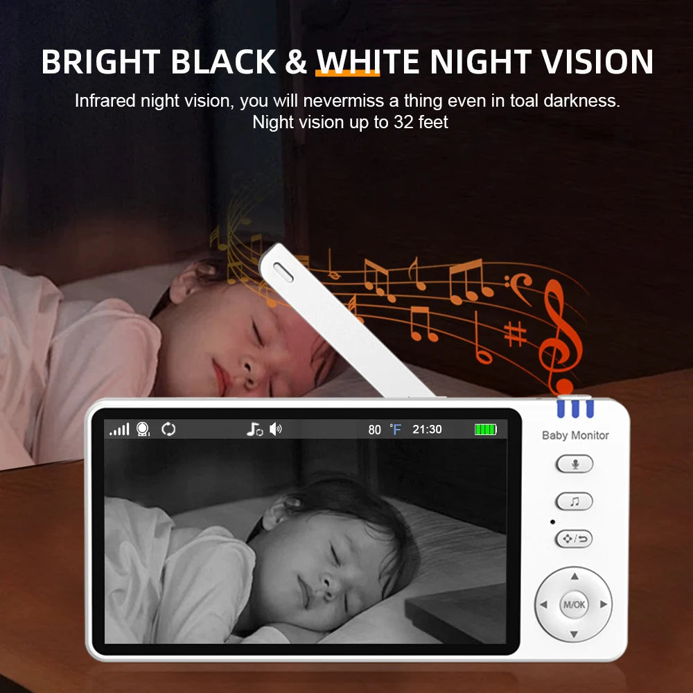 5"IPS Video Baby Monitor With Pan Tilt Child Camera Wireless 2-Way Audio Night Vision Security Babysitter VOX Wake Up USB Charge