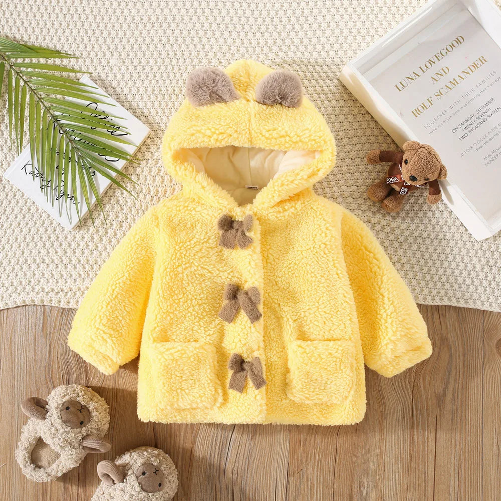 Winter Cute Baby Coat Children'S Artificial Fur Wool Hooded Cartoon Clothing Children'S Warm Solid Color Teddy Bear Sweater