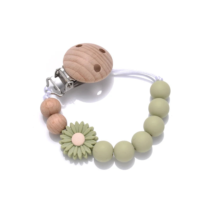 Handmade Wooden Baby Pacifier Clip Silicone Round Beaded Dummy Holder Strap For Appease Soother Chain Nursing Teether Toys Gifts