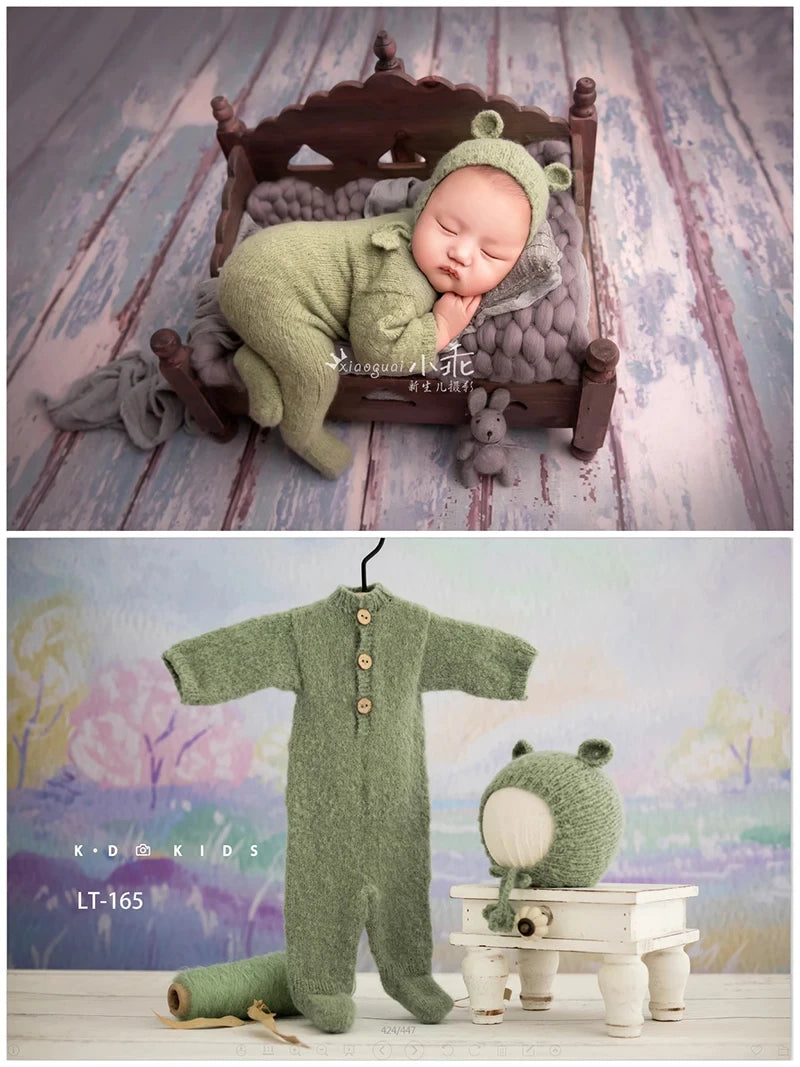 Baby Knitted Bear Clothing Cute Animal Jumpsuit Hat 2pcs/Set Soft Seahorse Newborn Photography Accessories