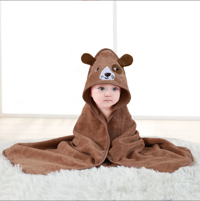 Newborn Bath Towel Cartoon Animal Hood Coral Fleece Cloak Cute Soft Infant Wrap Blanket Absorbent Bathrobe Boy Girl Babys Stuff