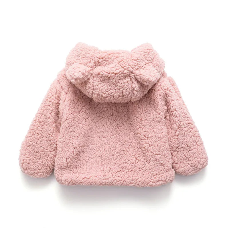 Autumn Winter Baby Girl Clothes Korean Cartoon Cute Hooded Warm Thick Fleece Lamb Wool Outerwear Kids Coat Toddler Jackets BC515