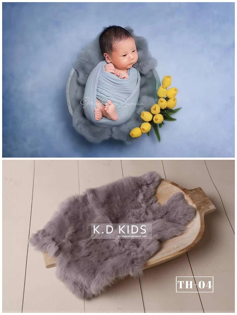 Newborn Photography Accessories Baby Blankets Natural Rabbit Fur Rug Infant Shoot Prop Soft Basket Filler Studio Photo Props