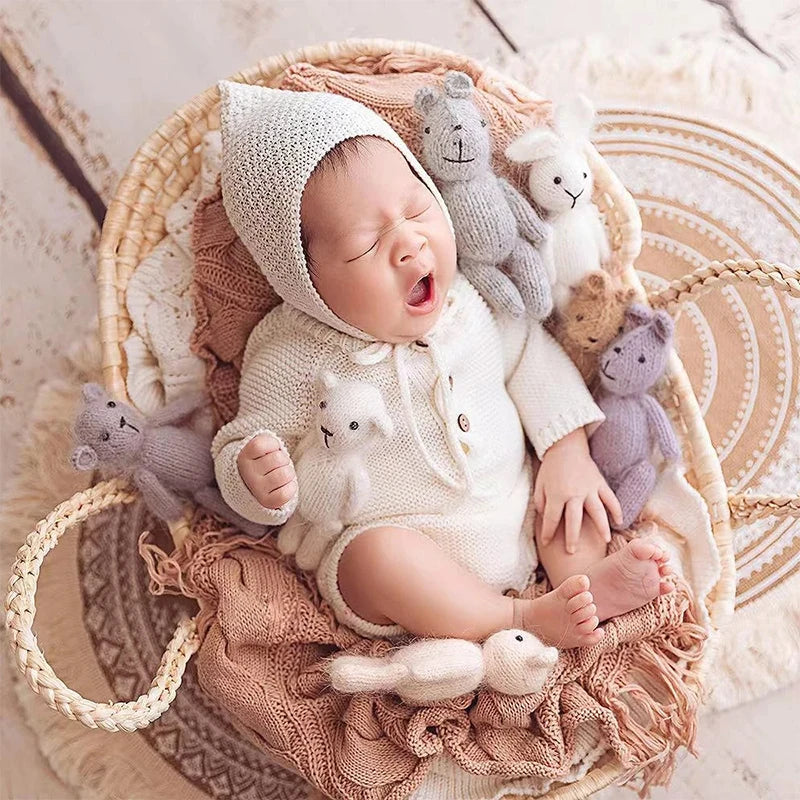 Newborn Photography Clothing Knitted Baby Costume Infant Hat Long Sleeve Romper 2Pcs/Set Studio Baby Photo Props Accessories