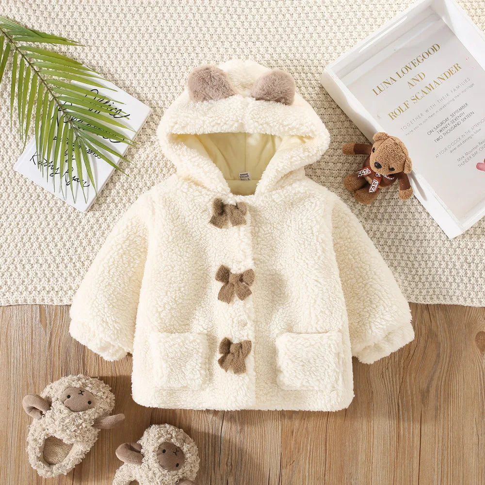 Winter Cute Baby Coat Children'S Artificial Fur Wool Hooded Cartoon Clothing Children'S Warm Solid Color Teddy Bear Sweater