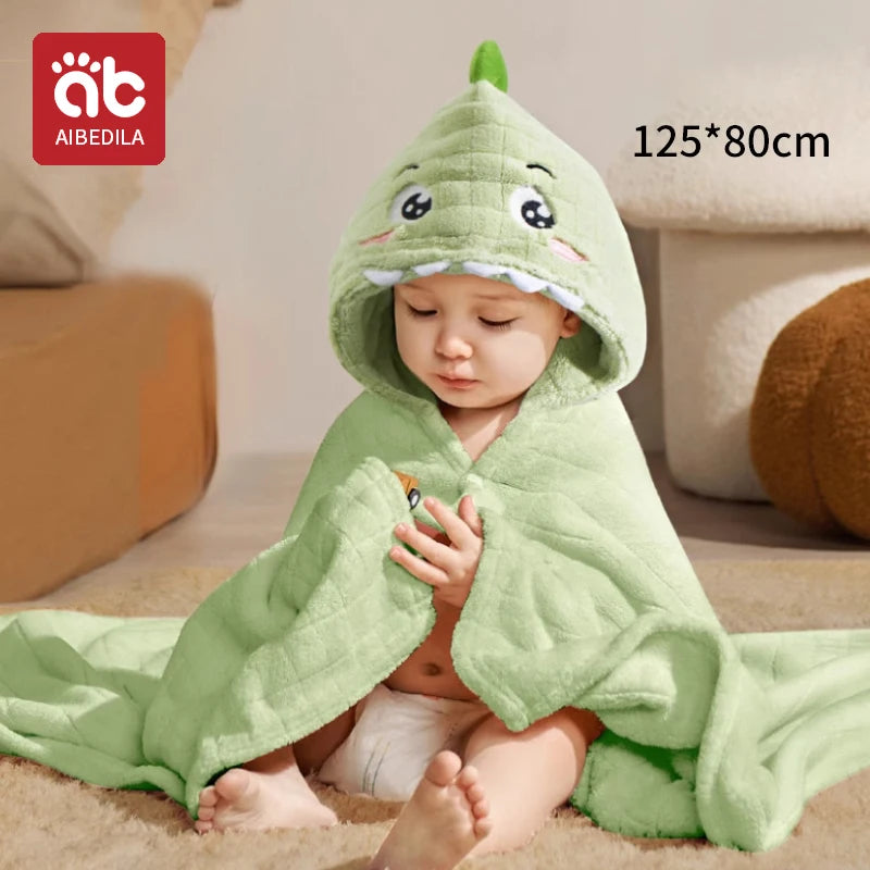 AIBEDILA Cute Animal Baby Bath Towel Cartoon Rabbit Dinosaur Infant Towels Blanket With Hood Newborn Bath Wipe Baby Beach Towels