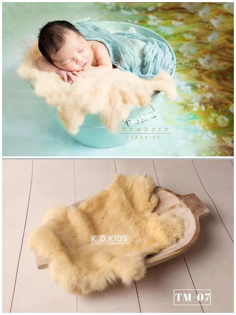 Newborn Photography Accessories Baby Blankets Natural Rabbit Fur Rug Infant Shoot Prop Soft Basket Filler Studio Photo Props