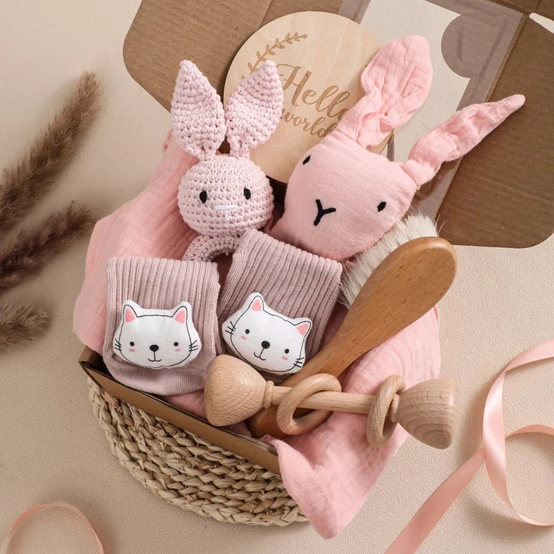 Baby Towel Newborn Accessories Photography Props Keepsakes Memories Milestone Cards Baby Birth Monthly Bath Rattle Toy Set Gifts