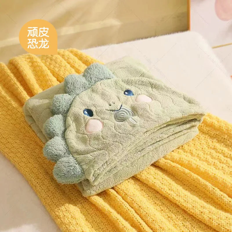 Children's Plush Hooded Bath Towel Cartoon Coral Velvet Baby Absorbent Quick Drying Hooded Cape Bathrobe Cute Hooded Bath Towel