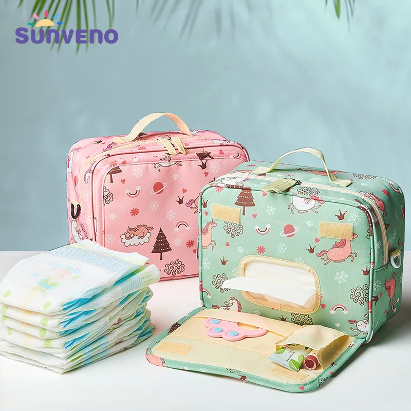 Sunveno Baby Diaper Bags Maternity Bag for Disposable Reusable Fashion Prints Wet Dry Diaper Bag for Disposable Diaper 2 Size