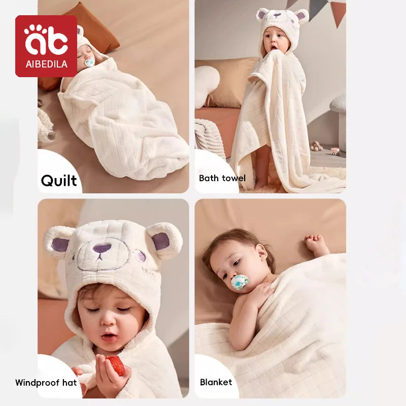 AIBEDILA Cute Animal Baby Bath Towel Cartoon Rabbit Dinosaur Infant Towels Blanket With Hood Newborn Bath Wipe Baby Beach Towels