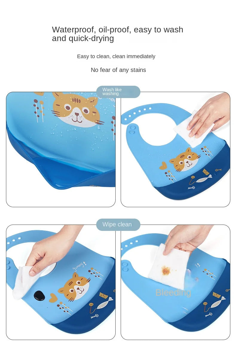 Silicona Baby Food Grade Waterproof Silicone Bibs For Baby Adjustable Cute Cartoon Baby Bib Boys Toddler Feeding Stuff