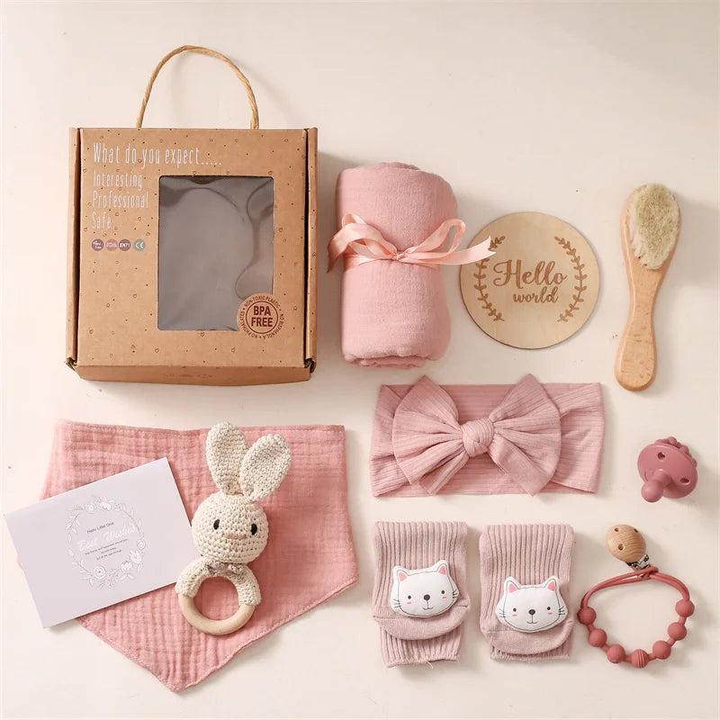 Baby Towel Newborn Accessories Photography Props Keepsakes Memories Milestone Cards Baby Birth Monthly Bath Rattle Toy Set Gifts