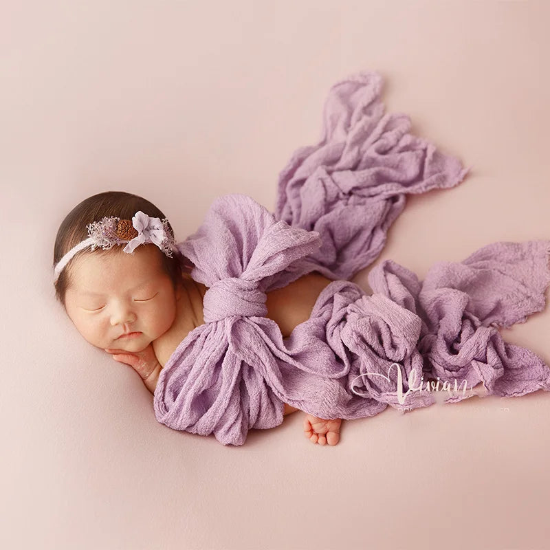 Newborn Photography Props Baby Swaddle Blanket Soft High Stretchable Wraps Cute Knitted Pom Poms Hat Headflower Baby Photo Props