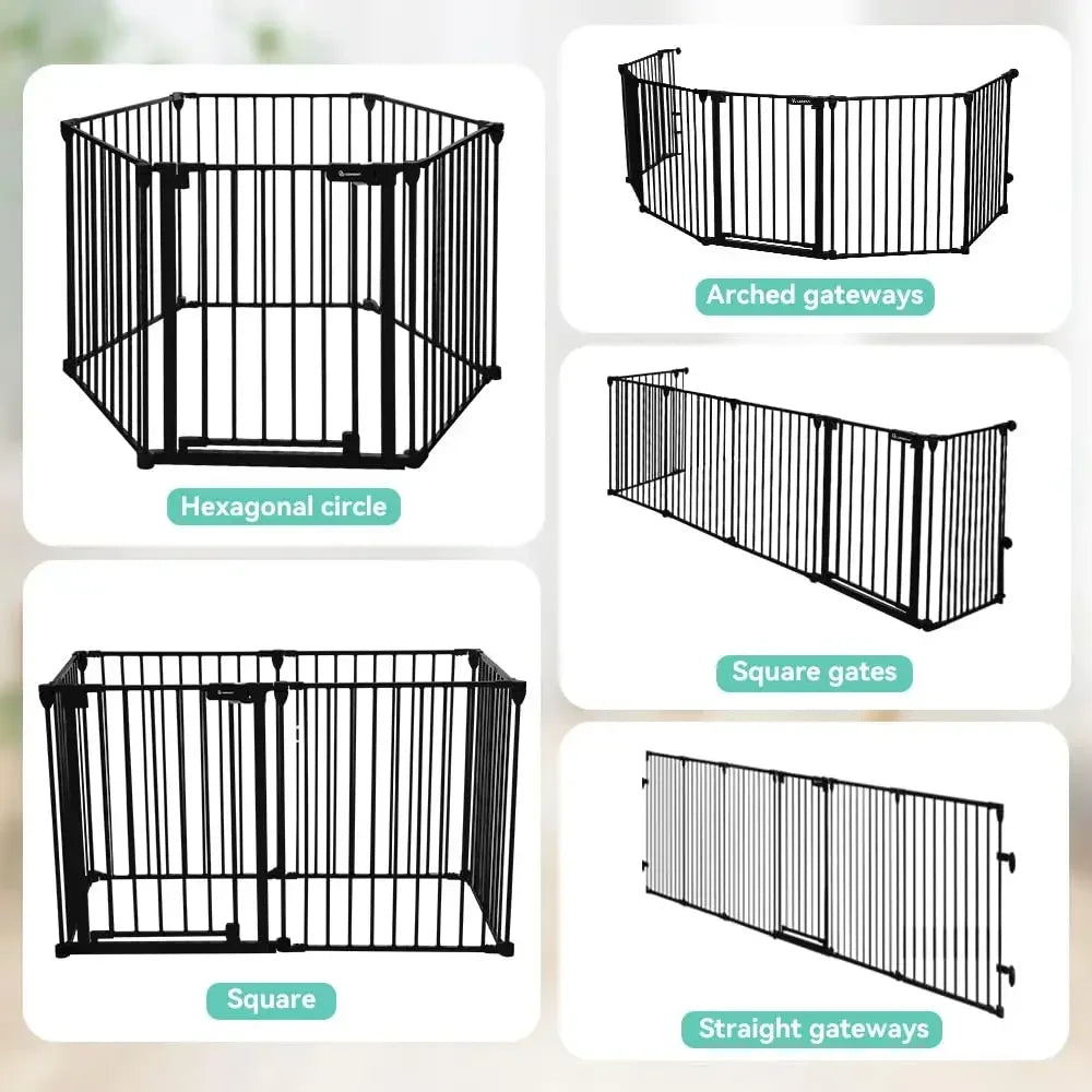 150" Extra Wide Baby Gate with Door, Dog Gates for The House Doorways Fireplace, Auto Close Baby Fence Play Area,6-Panels