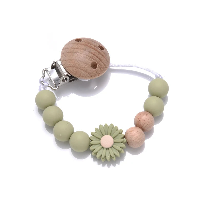 Handmade Wooden Baby Pacifier Clip Silicone Round Beaded Dummy Holder Strap For Appease Soother Chain Nursing Teether Toys Gifts