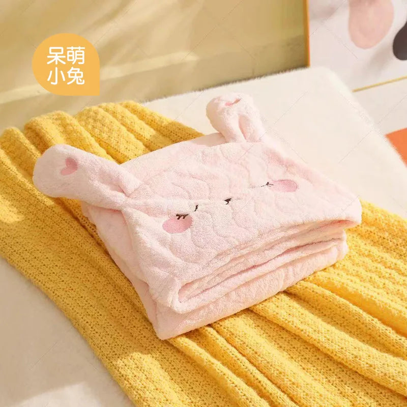 Children's Plush Hooded Bath Towel Cartoon Coral Velvet Baby Absorbent Quick Drying Hooded Cape Bathrobe Cute Hooded Bath Towel