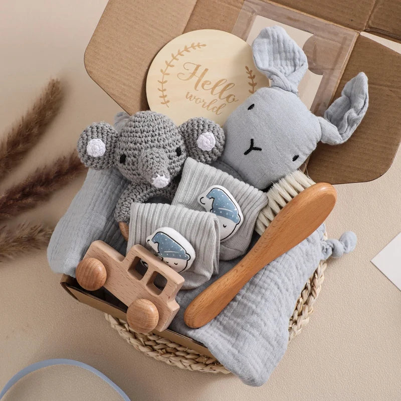 Baby Towel Newborn Accessories Photography Props Keepsakes Memories Milestone Cards Baby Birth Monthly Bath Rattle Toy Set Gifts