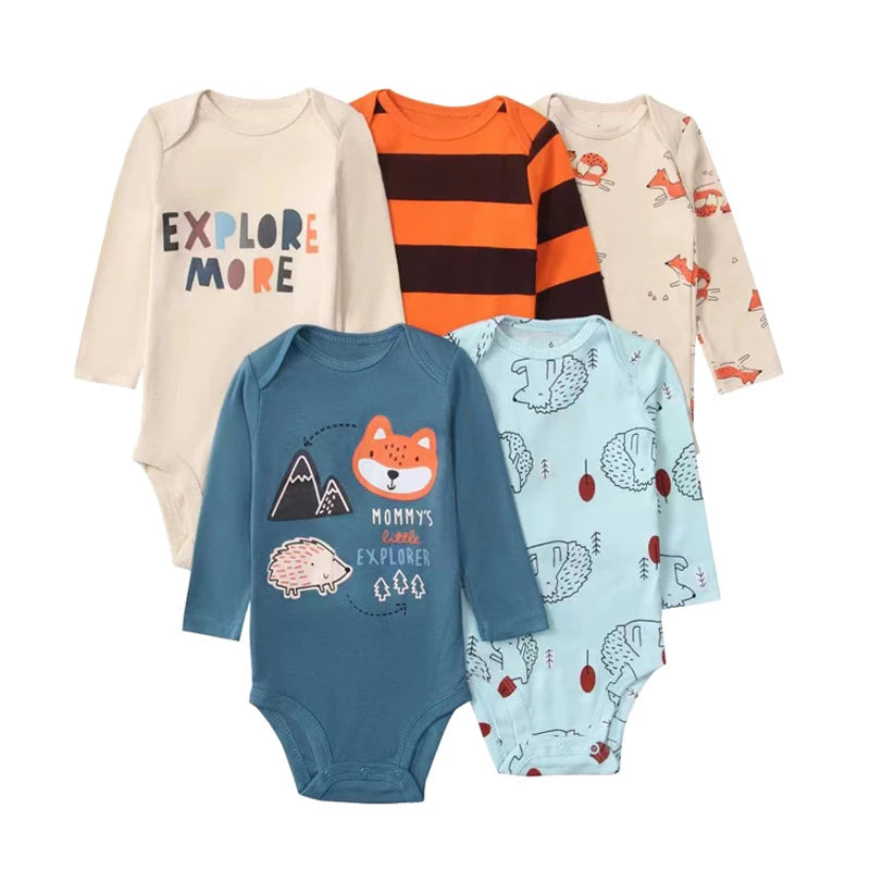 IYEAL Baby Boys Girls Bodysuits 5PCS/lot Long Sleeve 100% Cotton Babies Clothes 0-24 Months Newborn Body Bebe Jumpsuit Clothing