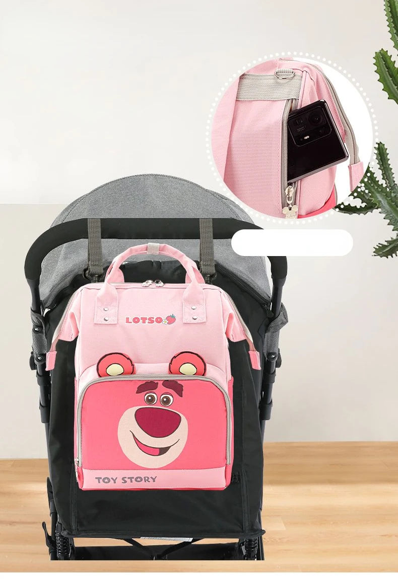 Disney Strawberry Bear Original New Diaper Bag Backpack Luxury Brand Baby Diaper Bag Backpack Cartoon Baby Bag Multi Functional