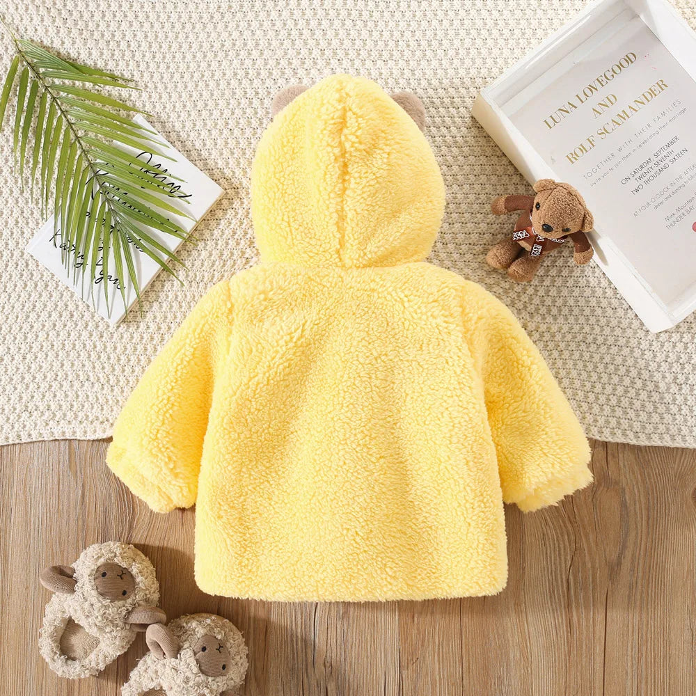 Winter Cute Baby Coat Children'S Artificial Fur Wool Hooded Cartoon Clothing Children'S Warm Solid Color Teddy Bear Sweater