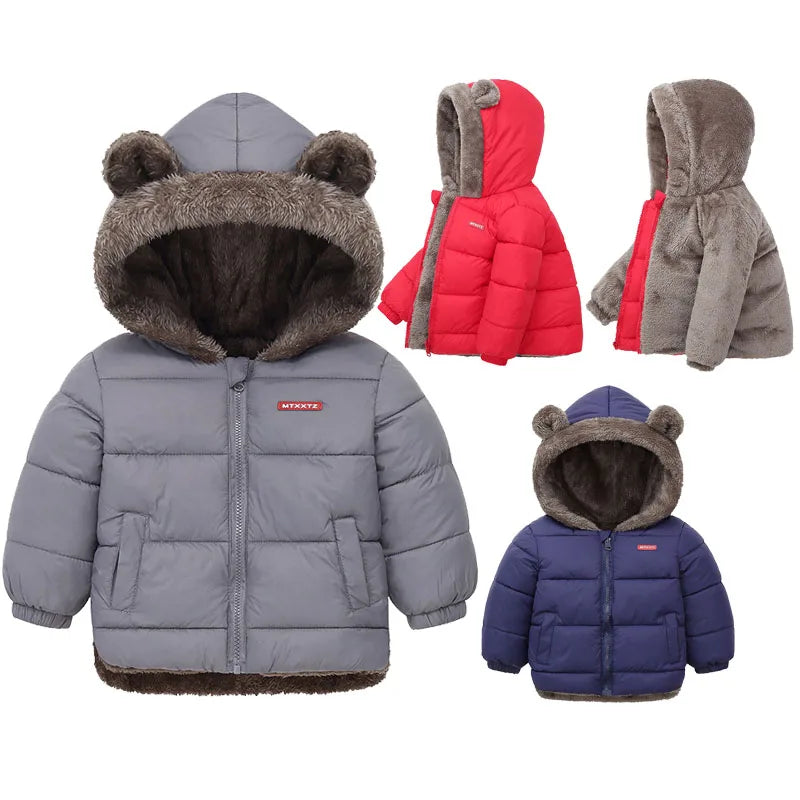 Baby Boys Girls Thick Jackets Winter Hooded Cotton Outerwear Children's Cashmere Padded Fleece Coat Kids Warm Snowsuit Clothes