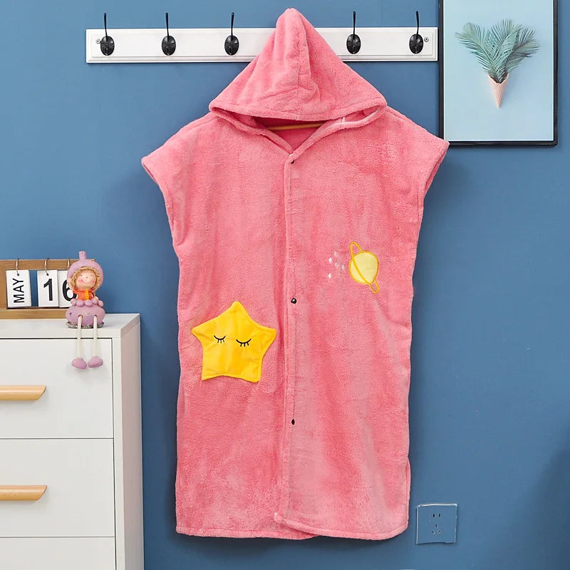 Hooded Coral Velvet Bath Skirt Cute Children's Bath Towel Girls Summer Outdoor Swimming Bath Skirt Baby Absorbent Bath Towel