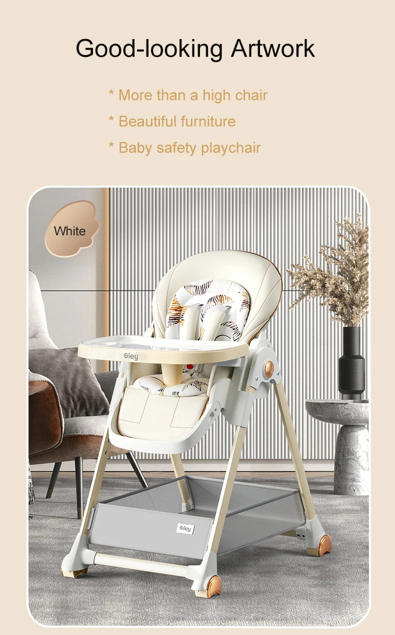 Luxury Baby High Chair with Removable Seat and Tray Adjustable Height Baby Feeding Chair Assembly-free dining chair