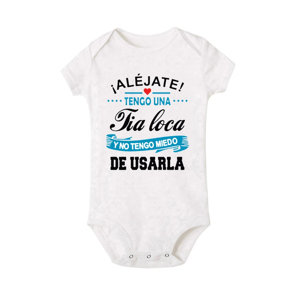 Stay Away I Have A Crazy Aunt I'm Not Afraid To Use Her Baby Romper Funny Infant Bodysuit Newborn Short Sleeve Jumpsuit Outfits