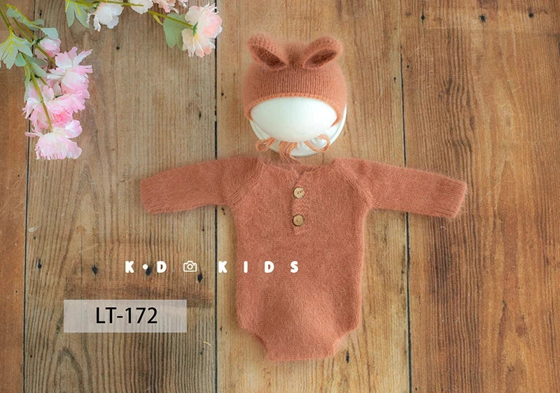 Baby Knitted Bear Clothing Cute Animal Jumpsuit Hat 2pcs/Set Soft Seahorse Newborn Photography Accessories