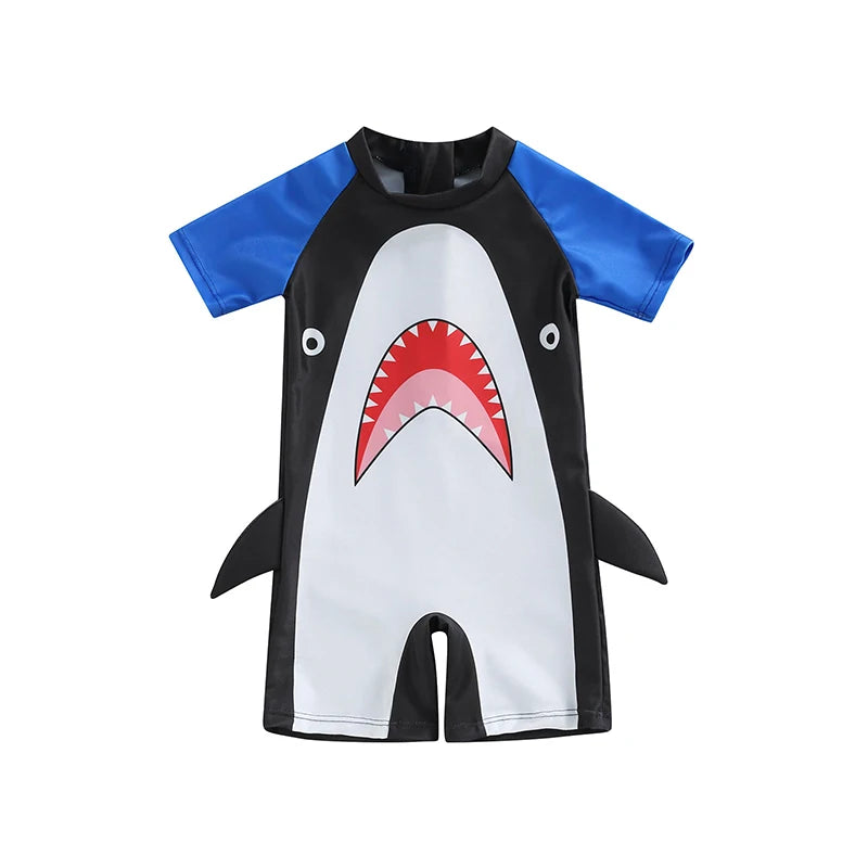 Yiicovy 1-4 Years Toddler Baby Boys Cartoon Shark Swimwear Blue Patchwork Short Sleeve Beachwear Bathing Suit for Boys Kids 2023