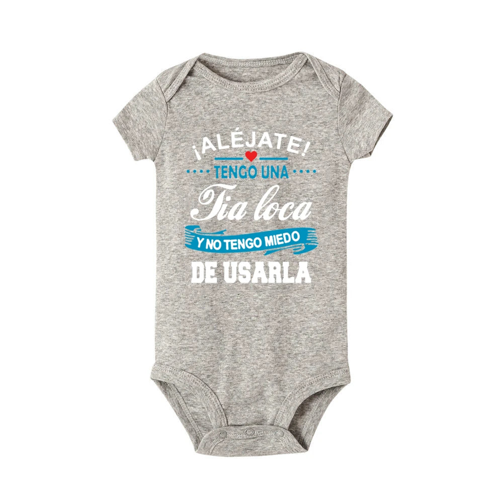 Stay Away I Have A Crazy Aunt I'm Not Afraid To Use Her Baby Romper Funny Infant Bodysuit Newborn Short Sleeve Jumpsuit Outfits