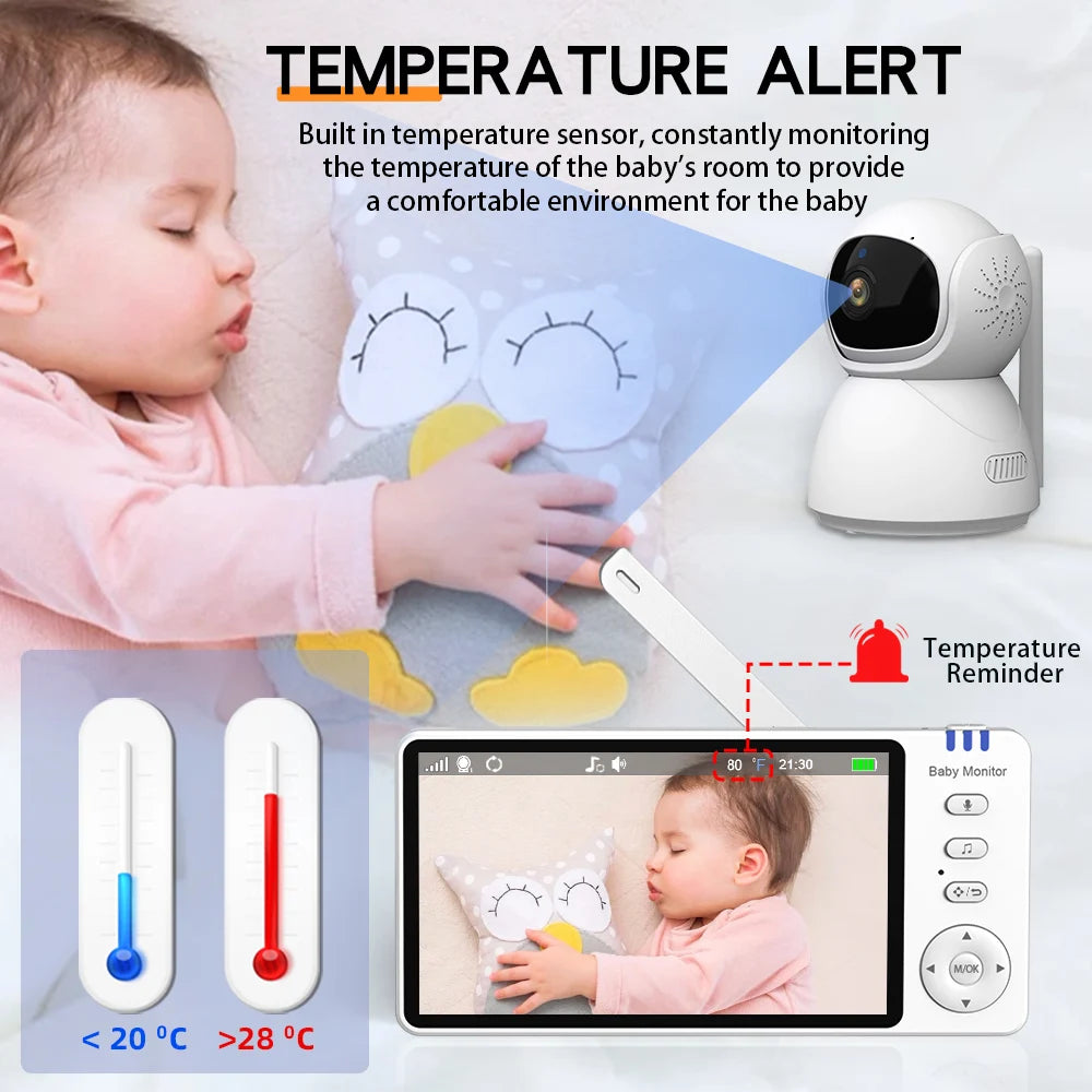 5"IPS Video Baby Monitor With Pan Tilt Child Camera Wireless 2-Way Audio Night Vision Security Babysitter VOX Wake Up USB Charge