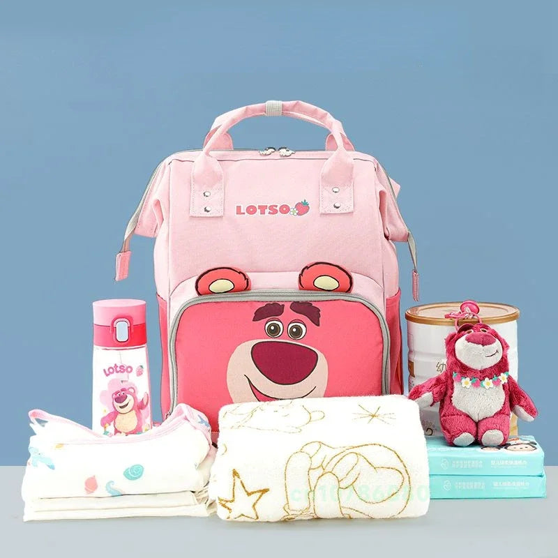 Disney Strawberry Bear Original New Diaper Bag Backpack Luxury Brand Baby Diaper Bag Backpack Cartoon Baby Bag Multi Functional