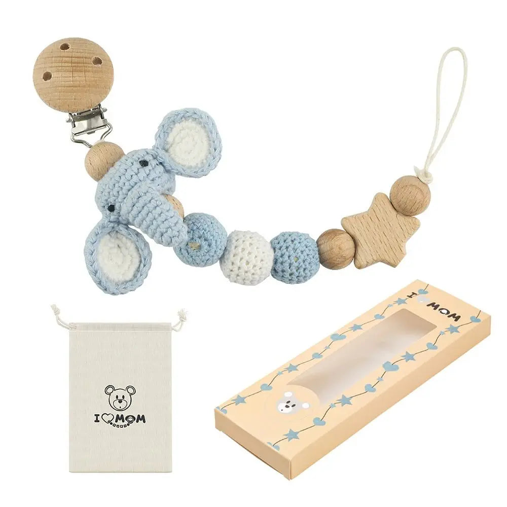 Cartoon Animal Baby Pacifier Clips With Storage Bag Infants Anti-drop Pacifier Holder Soother Chains Beech Wood Dummy Holder