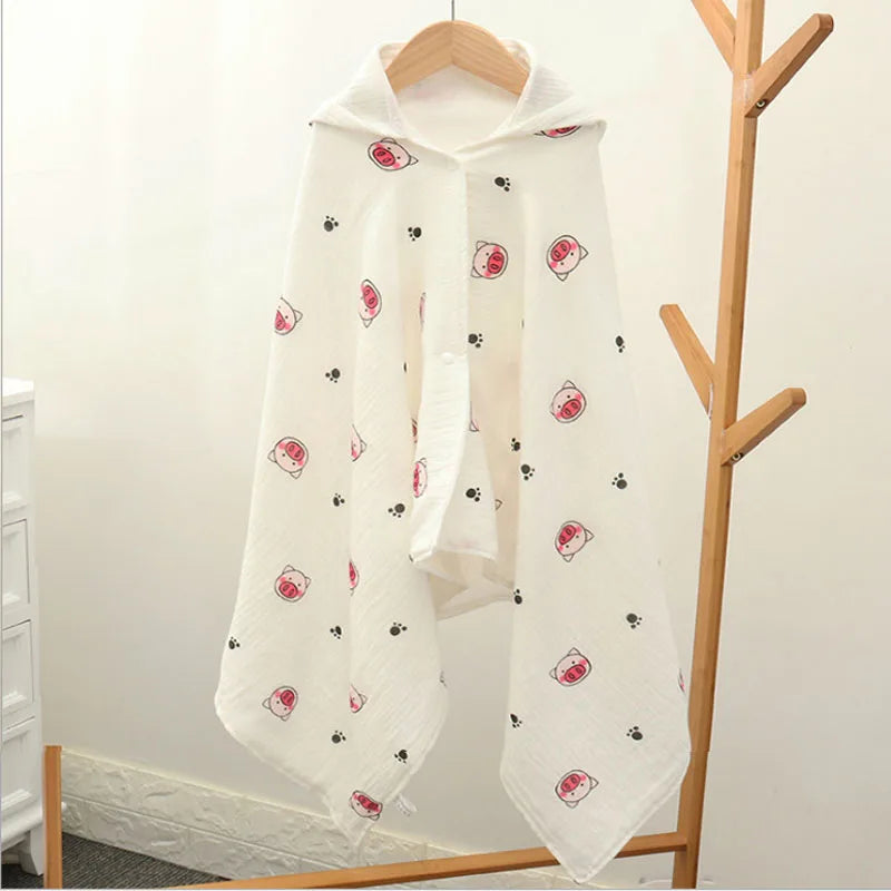 Increased Thickened Hooded Design Baby Bath Towel Pure Cotton Children's Breathable Cloak Cute Printed Baby Universal Bathrobe