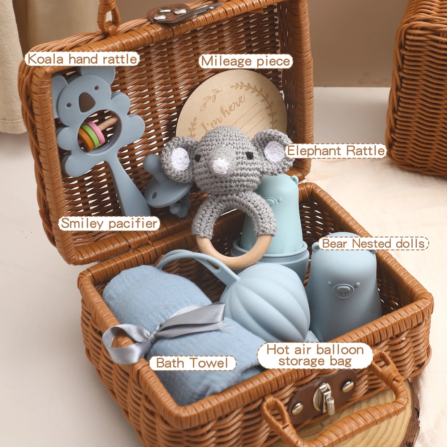 Baby Birth Gift Set Gift Box  Cane Gift Box  Wooden Milestone  Silicone Toy  Baby Pacifier  Crochet Bell Ringing  Delicate Gift